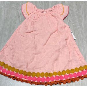 Mud Pie pink cotton gauze dress 12-18m NWT boho ric rac trim